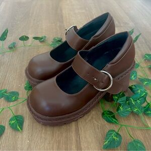 Dolls Kill Brown Leather Mary Jane Platform Shoes (Size 8) ✨🍃